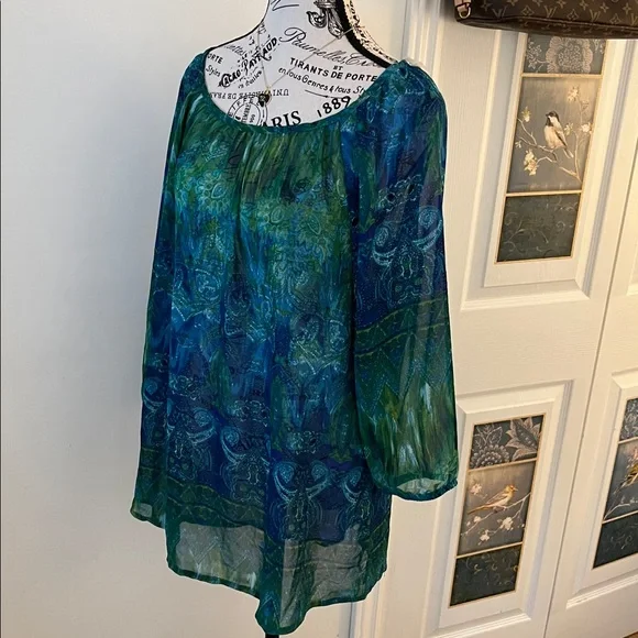 💗Ricki's Vibrant Blue and Green Blouse - Picture 12 of 14